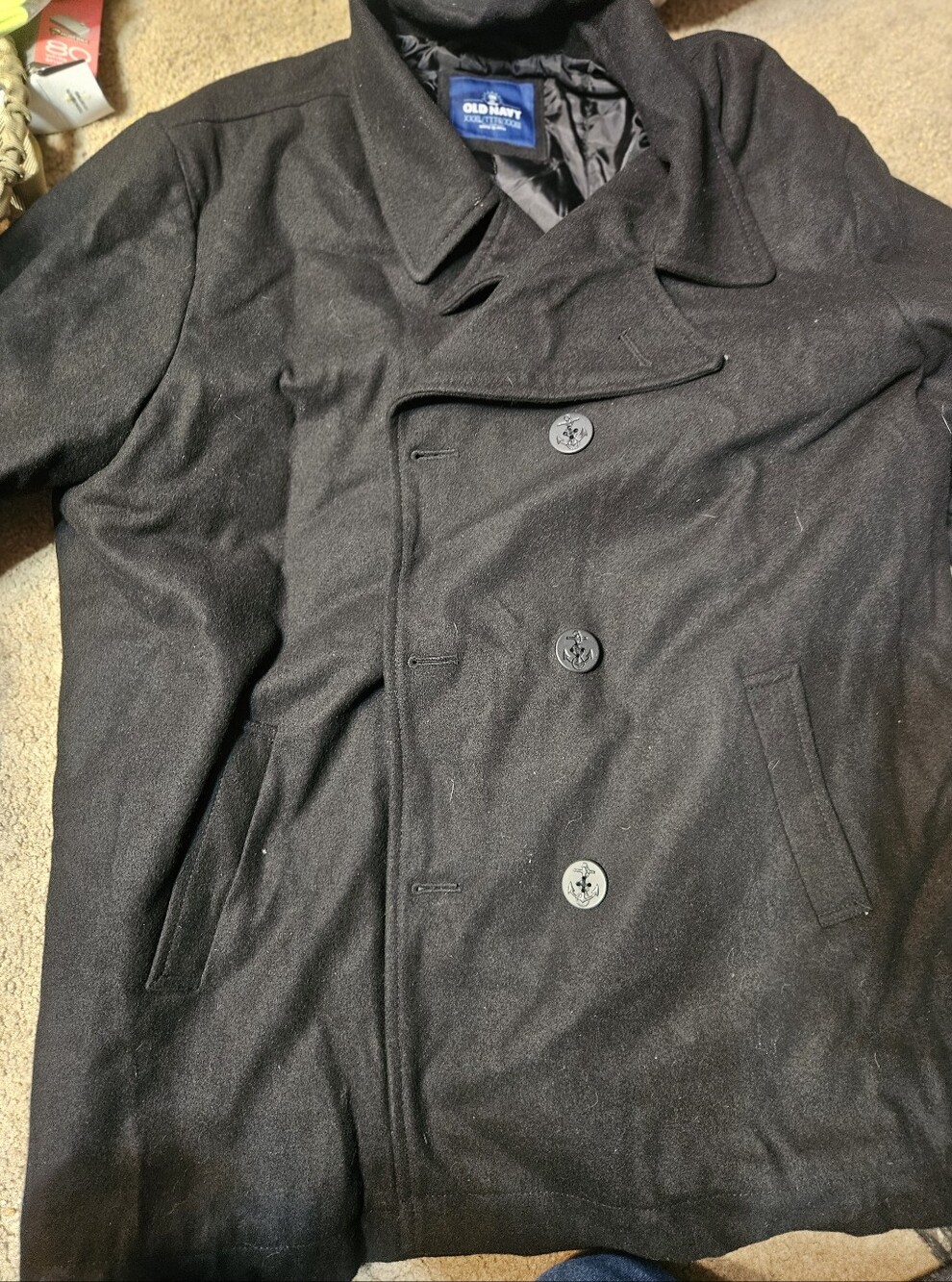 Mens Old Navy Black Wool Navy Pea Coat